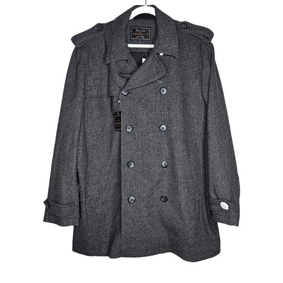 NEW Jos A Bank XL Reserve Gray Herringbone Tweed Wool Blend Pea Coat Career - Picture 1 of 4